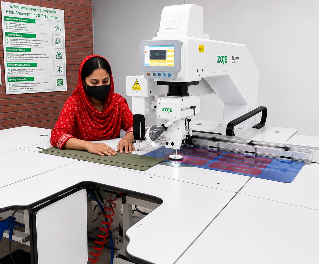 Texpro worker using template machine
